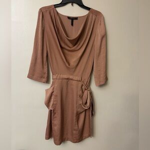 BCBGMaxAzria Brown Long Sleeve Cowl Neck Dress